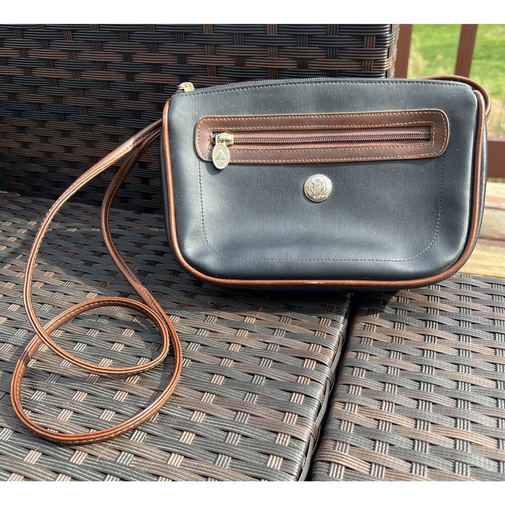 Vintage 1990s Liz Claiborne Purse Navy and Brown Crossbody Shoulder Bag